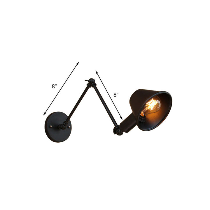 Lisslune | 1 Bulb Wall Lighting Vintage Industrial Conical Shade Metal Wall Lamp in Black/Rust for the Study