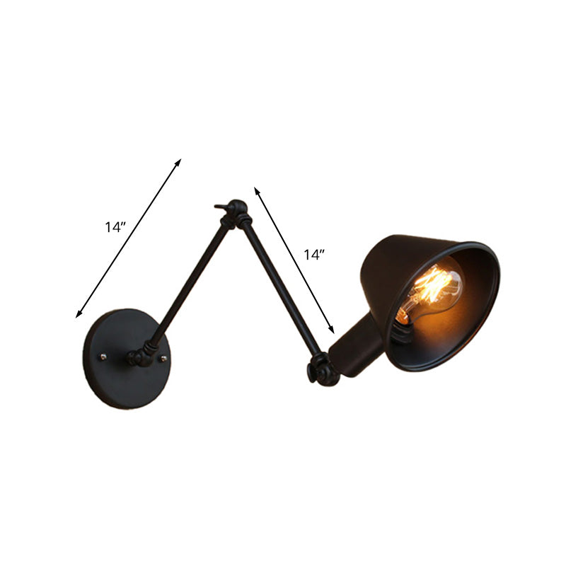 Lisslune | 1 Bulb Wall Lighting Vintage Industrial Conical Shade Metal Wall Lamp in Black/Rust for the Study