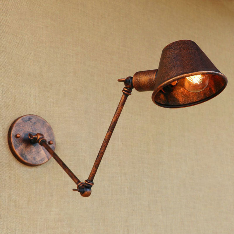 Lisslune | 1 Bulb Wall Lighting Vintage Industrial Conical Shade Metal Wall Lamp in Black/Rust for the Study