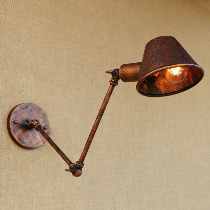 Lisslune | 1 Bulb Wall Lighting Vintage Industrial Conical Shade Metal Wall Lamp in Black/Rust for the Study