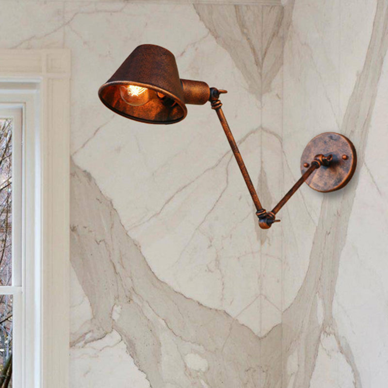 Lisslune | 1 Bulb Wall Lighting Vintage Industrial Conical Shade Metal Wall Lamp in Black/Rust for the Study