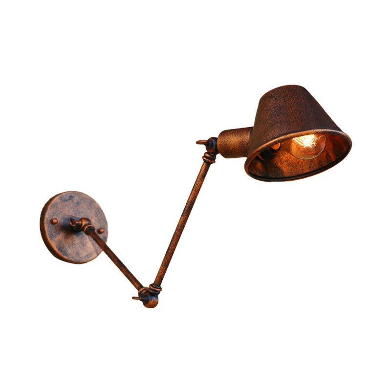 Lisslune | 1 Bulb Wall Lighting Vintage Industrial Conical Shade Metal Wall Lamp in Black/Rust for the Study