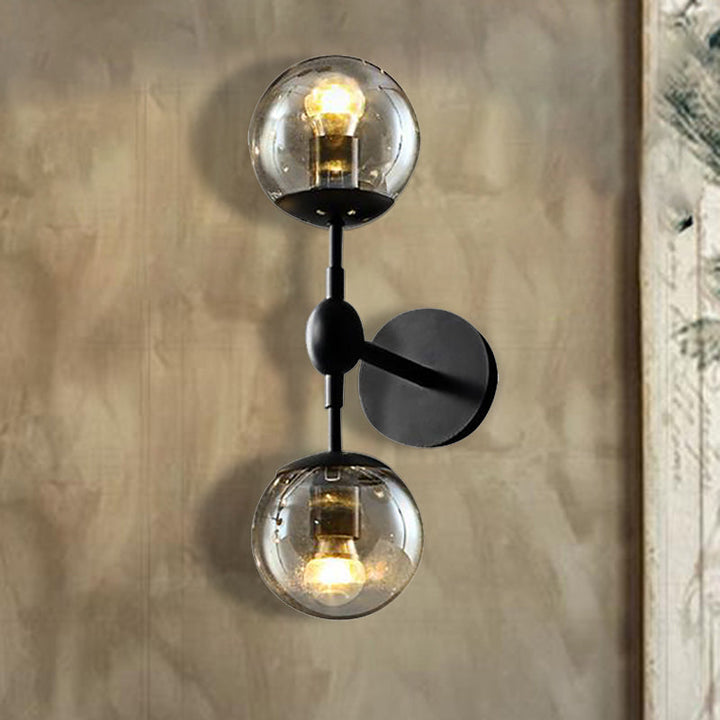 Lisslune | Globe Dining Room Wall Lamp Fixture Industrial Smoke Glass 2/3 Light Black Wall Lamp