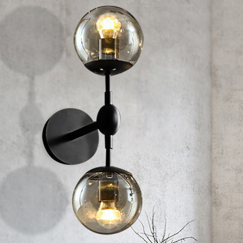 Lisslune | Globe Dining Room Wall Lamp Fixture Industrial Smoke Glass 2/3 Light Black Wall Lamp