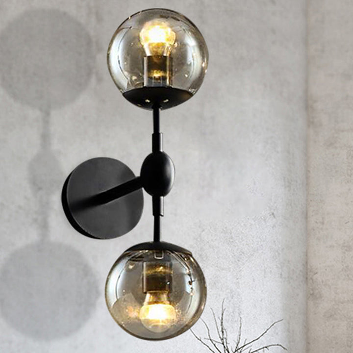 Lisslune | Globe Dining Room Wall Lamp Fixture Industrial Smoke Glass 2/3 Light Black Wall Lamp