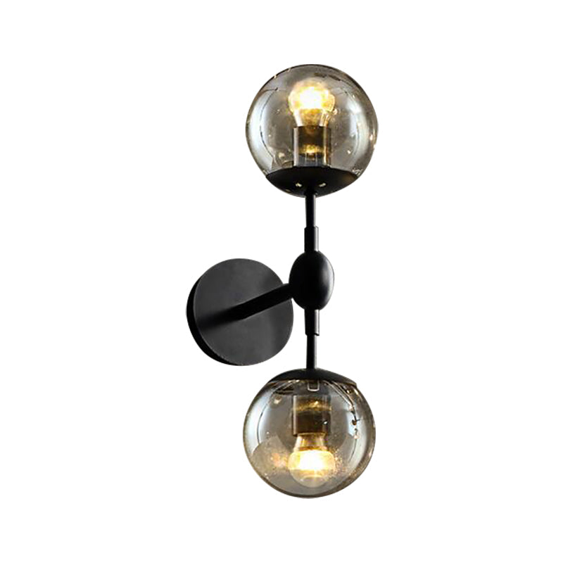 Lisslune | Globe Dining Room Wall Lamp Fixture Industrial Smoke Glass 2/3 Light Black Wall Lamp