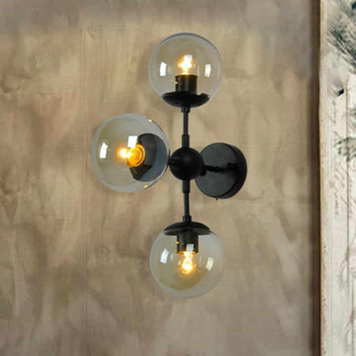 Lisslune | Globe Dining Room Wall Lamp Fixture Industrial Smoke Glass 2/3 Light Black Wall Lamp