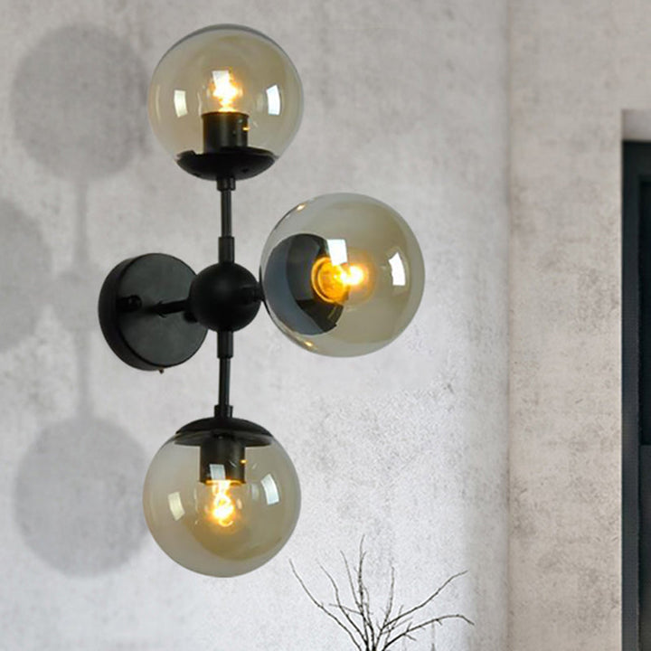 Lisslune | Globe Dining Room Wall Lamp Fixture Industrial Smoke Glass 2/3 Light Black Wall Lamp