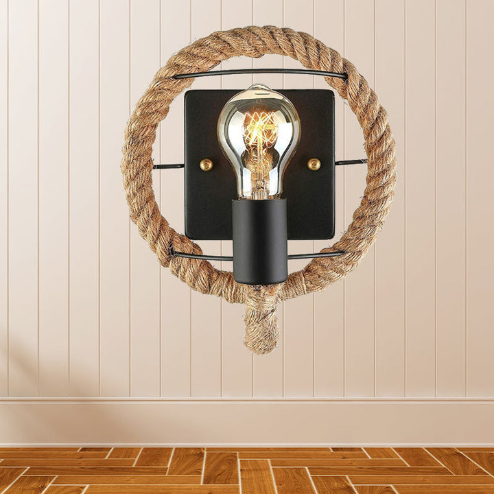 Lisslune | Beige A light wall lamp light industrial rope round/oval shade wall lighting fixture for dining room