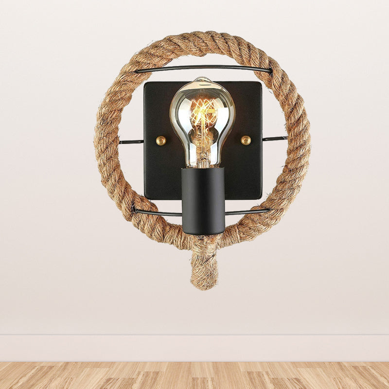 Lisslune | Beige A light wall lamp light industrial rope round/oval shade wall lighting fixture for dining room