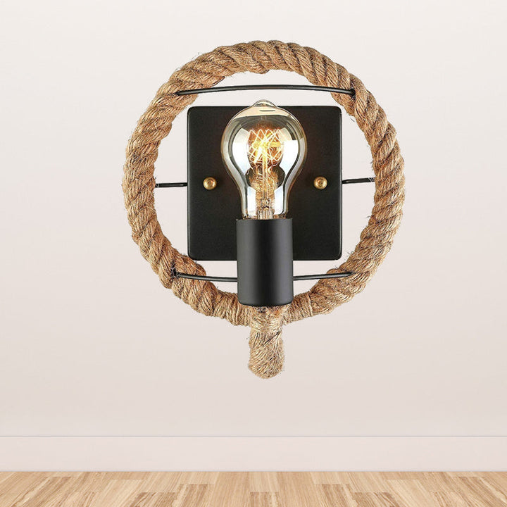 Lisslune | Beige A light wall lamp light industrial rope round/oval shade wall lighting fixture for dining room