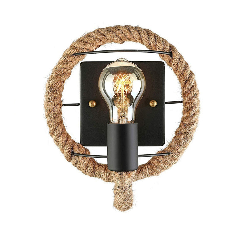 Lisslune | Beige A light wall lamp light industrial rope round/oval shade wall lighting fixture for dining room