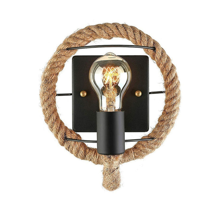 Lisslune | Beige A light wall lamp light industrial rope round/oval shade wall lighting fixture for dining room