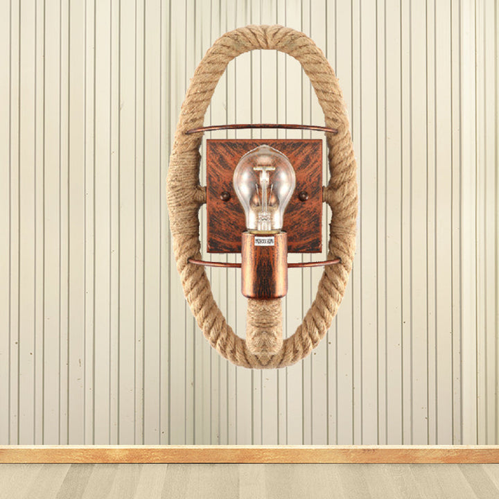 Lisslune | Beige A light wall lamp light industrial rope round/oval shade wall lighting fixture for dining room