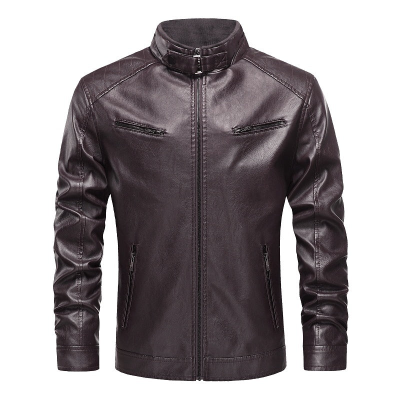 Men's Synthetic Leather Jacket In A Modern Design with Asymmetrical Zipper and Slim Fit Lisslune