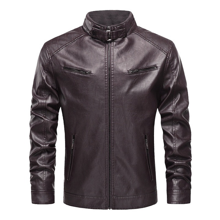 Men's Synthetic Leather Jacket In A Modern Design with Asymmetrical Zipper and Slim Fit Lisslune