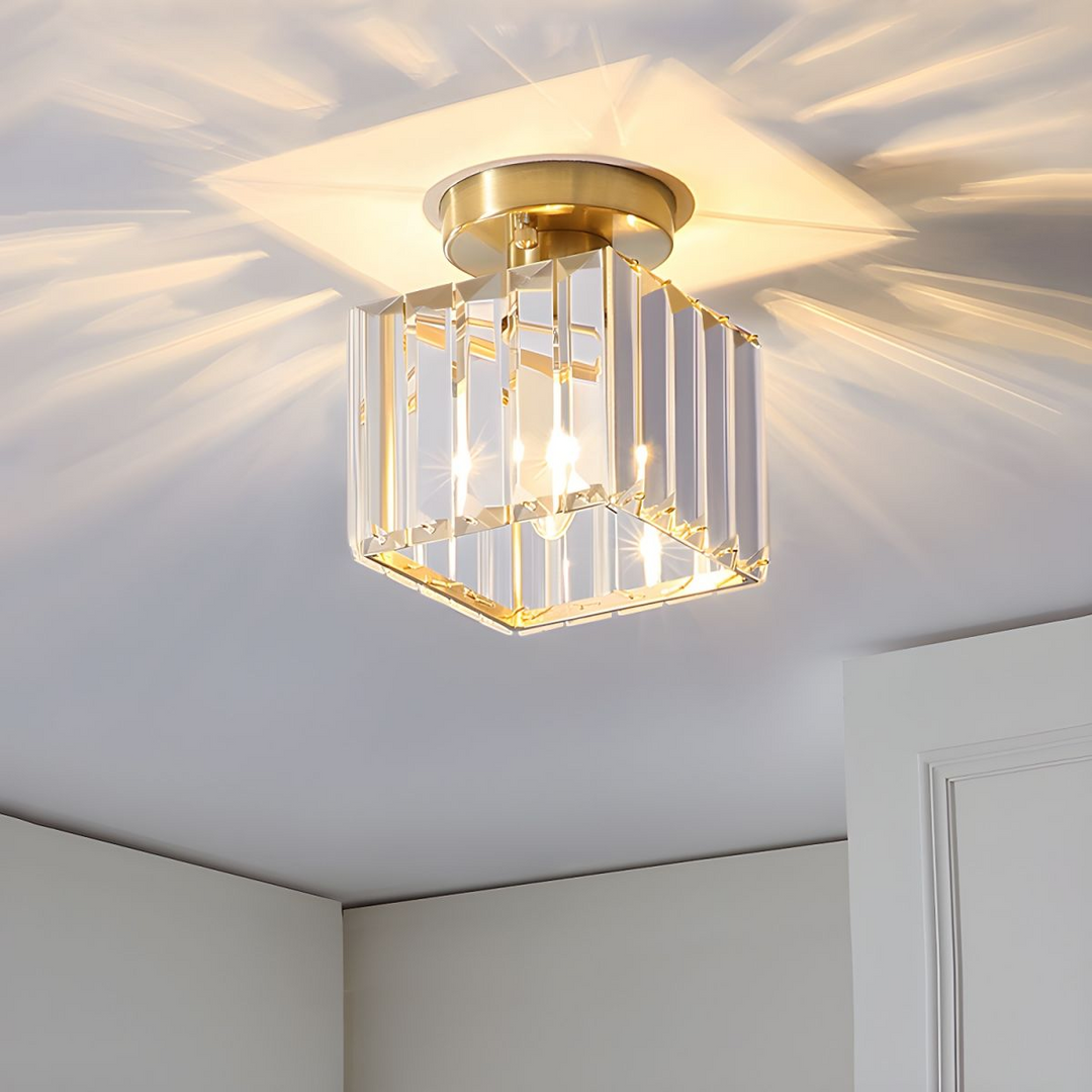 Lisslune | Modern 1-Light Flush Mount Ceiling Light | Black Brass Fixture with Crystal Shade for Hallway & Living Room