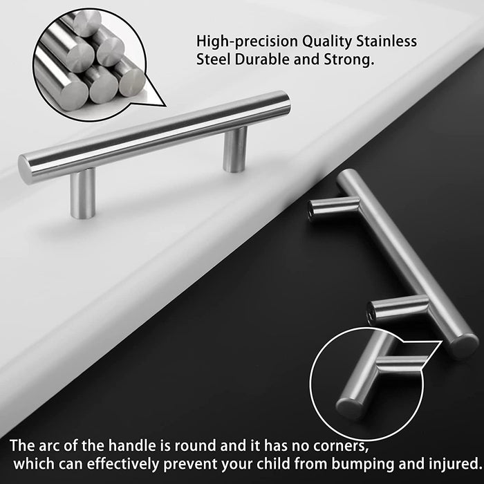 Lisslune | Brushed Nickel Modern Stainless Steel Drawer Hardware T-Bar Handles