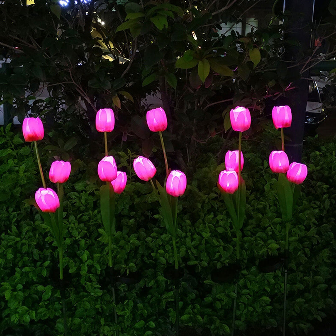 Lisslune | Solar Tulip Lawn Light Outdoor Garden LED Tulip Flower Light Ground Stake Landscape Light