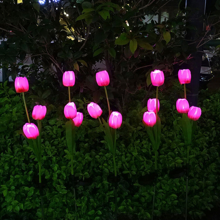Lisslune | Solar Tulip Lawn Light Outdoor Garden LED Tulip Flower Light Ground Stake Landscape Light