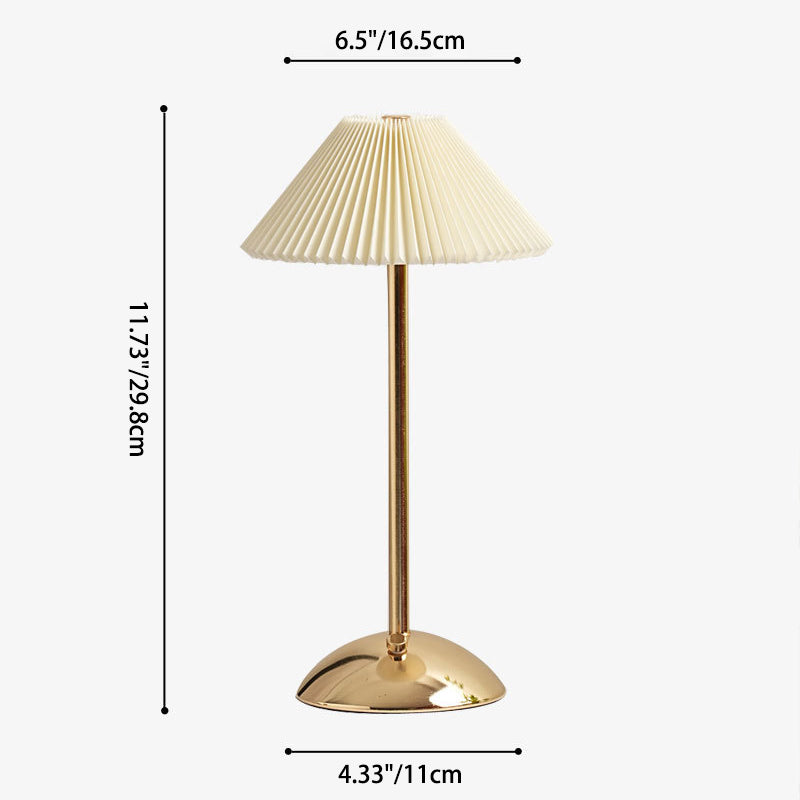 Lisslune | Contemporary Scandinavian rechargeable iron fabric cone pleated LED table lamp for bedside