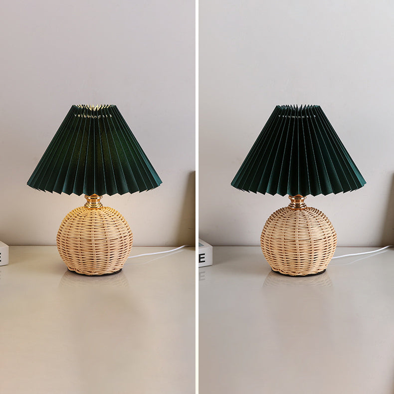 Lisslune | RattaLume Nordic LED Table Lamp | Woven Rattan & Foldable Fabric Shade | Mood Light | Decor for the Bedroom