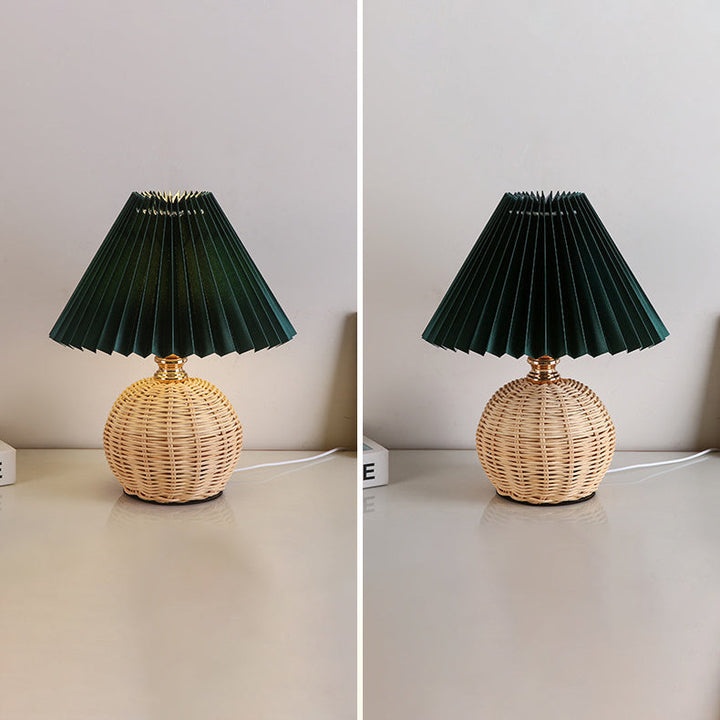Lisslune | RattaLume Nordic LED Table Lamp | Woven Rattan & Foldable Fabric Shade | Mood Light | Decor for the Bedroom