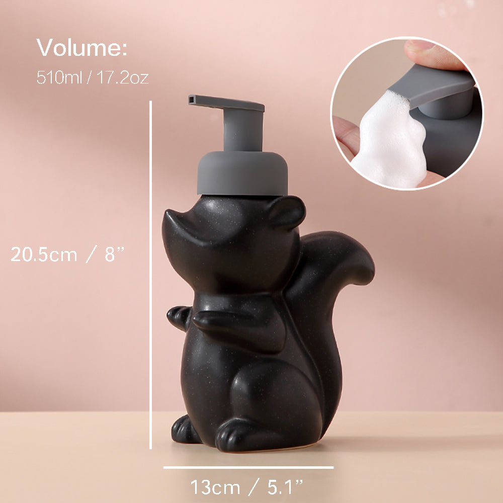 Lisslune | Ceramic Soap Dispenser, Squirrel Foam Pump Bathroom Bottle, Animal Design, Refillable Reusable Lotion Pump for Bathroom Kitchen, 510ml/17.2oz