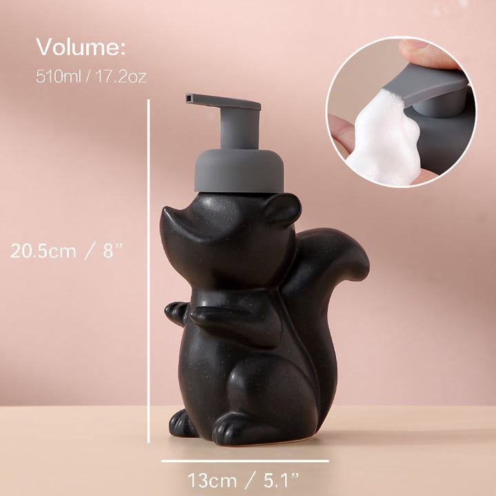 Lisslune | Ceramic Soap Dispenser, Squirrel Foam Pump Bathroom Bottle, Animal Design, Refillable Reusable Lotion Pump for Bathroom Kitchen, 510ml/17.2oz