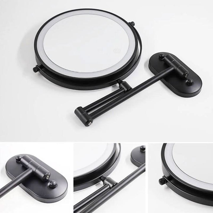 Lisslune | Black LED Rechargeable Makeup Mirror – 3-Color Light