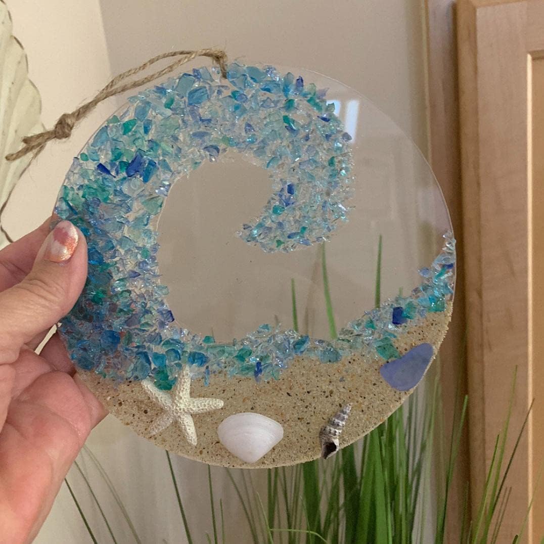 Lisslune | Sea glass sun catcher - Ocean breaking wave beach ornament