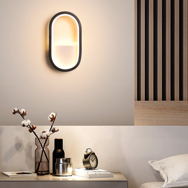 Skørter | Oval Wall Lighting Igel Contemporary Acrylic Black/White LED Wall Lamp in Warm/White Light