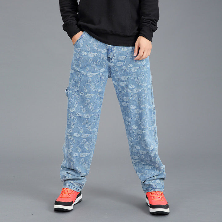 Men's casual cargo jeans with paisley pattern Lisslune