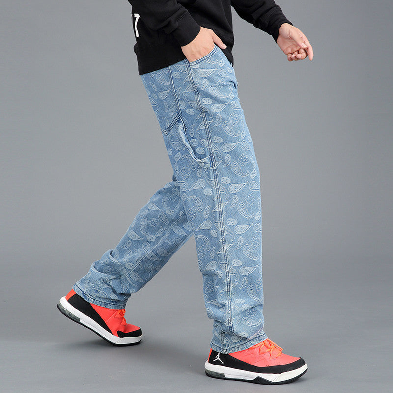 Men's casual cargo jeans with paisley pattern Lisslune