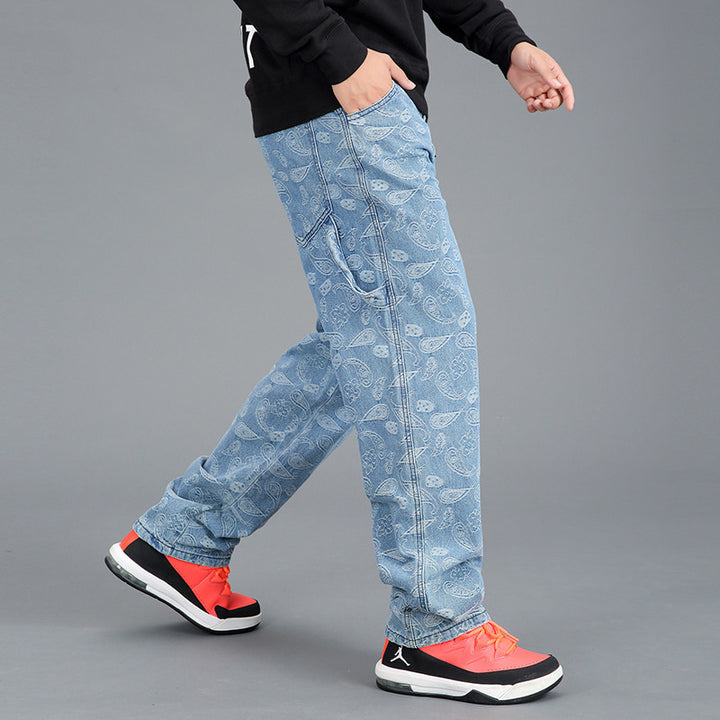Men's casual cargo jeans with paisley pattern Lisslune
