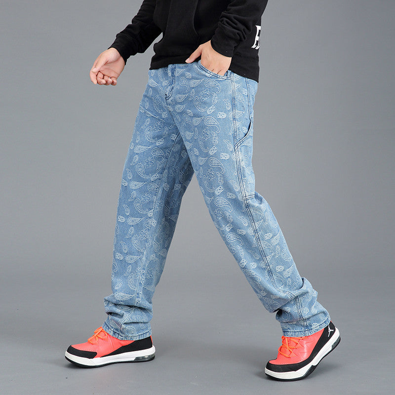 Men's casual cargo jeans with paisley pattern Lisslune