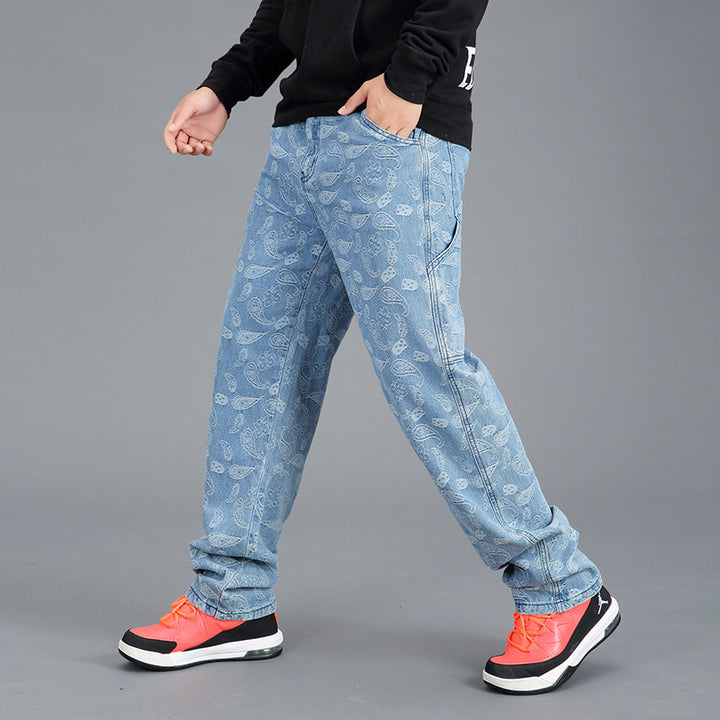 Men's casual cargo jeans with paisley pattern Lisslune