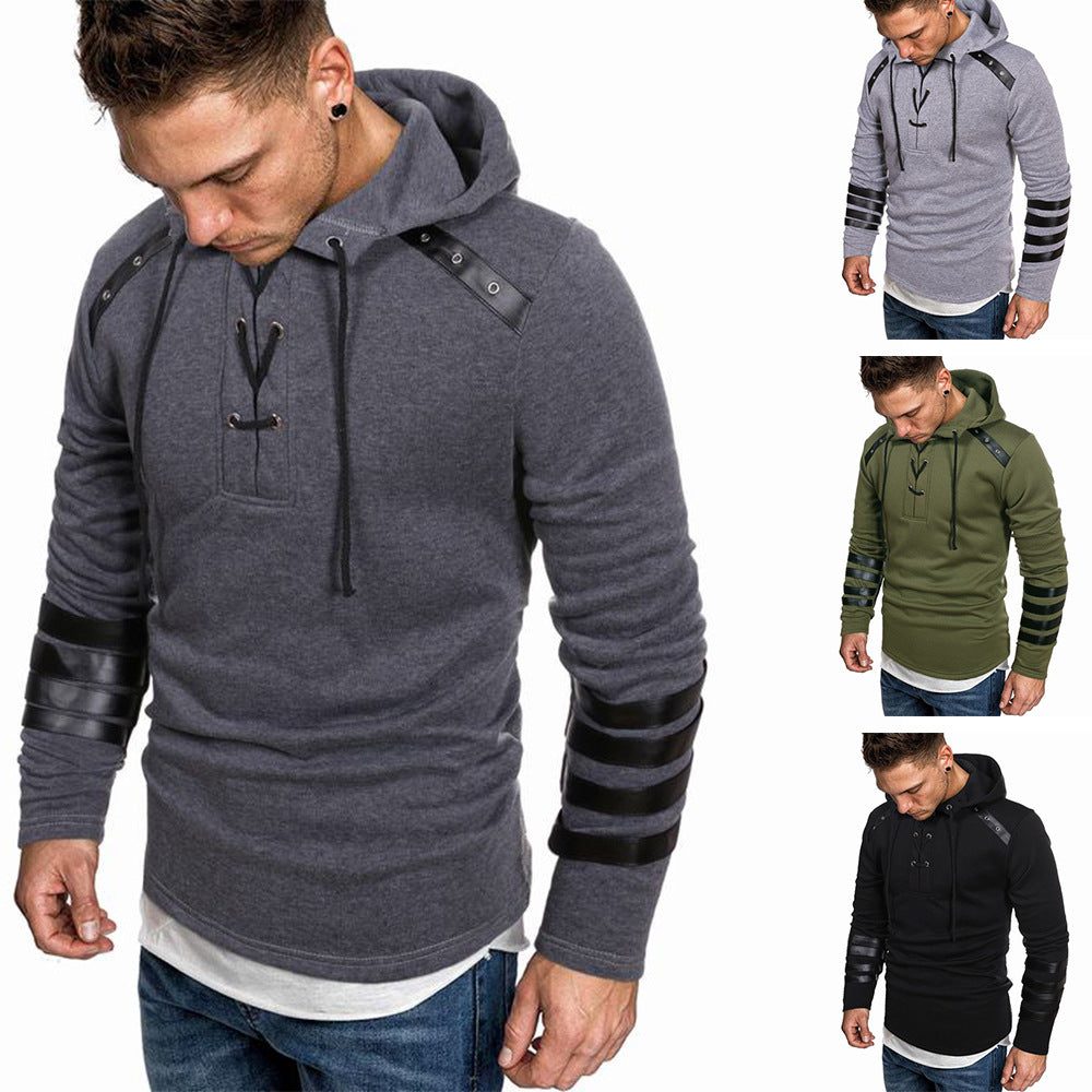 Men's hoodie with fashionable leather details Lisslune