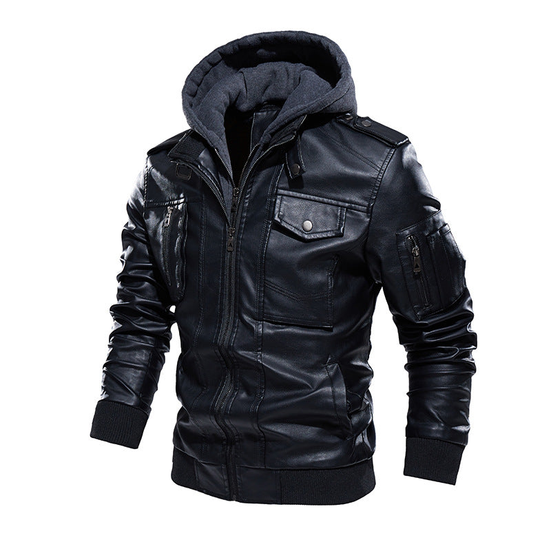 Men's synthetic leather jacket with detachable hood Lisslune