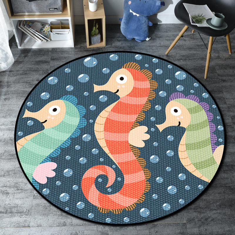 Lisslune | Cartoon Kids' Room Rug Multicolored Sea Creatures Rug Synthetic Non-Slip Stain Resistant Washable Rug