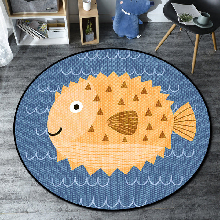 Lisslune | Cartoon Kids' Room Rug Multicolored Sea Creatures Rug Synthetic Non-Slip Stain Resistant Washable Rug
