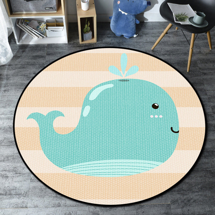 Lisslune | Cartoon Kids' Room Rug Multicolored Sea Creatures Rug Synthetic Non-Slip Stain Resistant Washable Rug