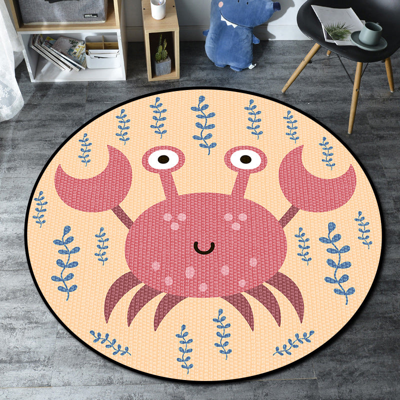 Lisslune | Cartoon Kids' Room Rug Multicolored Sea Creatures Rug Synthetic Non-Slip Stain Resistant Washable Rug