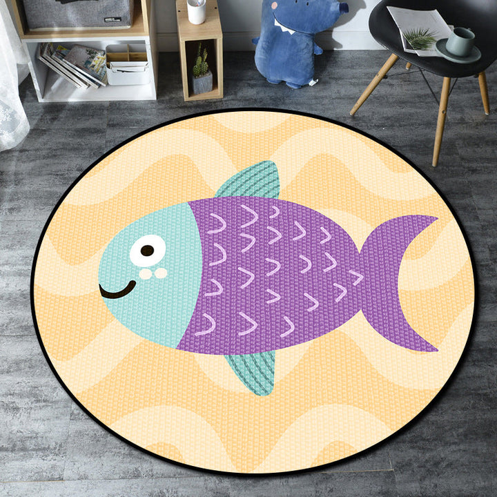 Lisslune | Cartoon Kids' Room Rug Multicolored Sea Creatures Rug Synthetic Non-Slip Stain Resistant Washable Rug