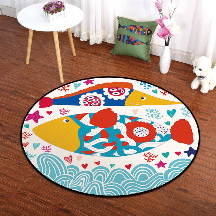Lisslune | Multicolor Animal Painting Print Carpet Polypropylene Cartoon Rug Non-slip Backing Pet-friendly Stain-resistant Carpet for Children's Room