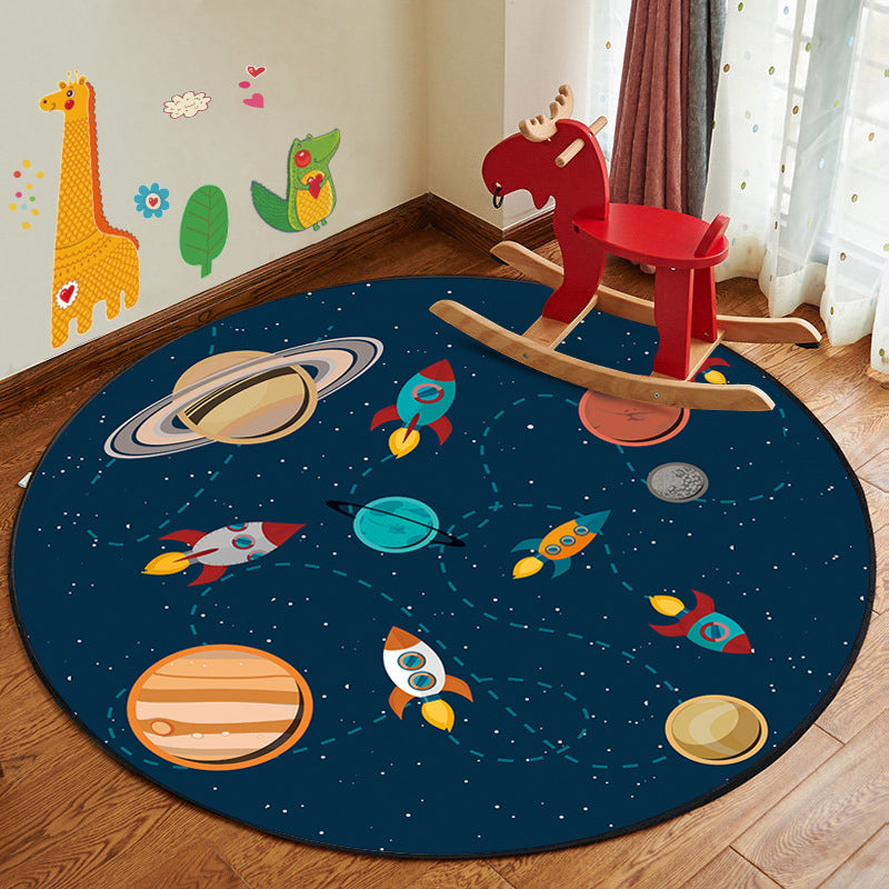 Lisslune | Kids Style Children's Room Mat Multicolor Cartoon Rug Synthetic Pet Friendly Non-Slip Backing Machine Washable Rug