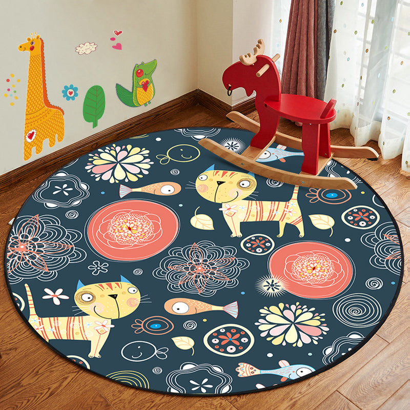 Lisslune | Kids Style Children's Room Mat Multicolor Cartoon Rug Synthetic Pet Friendly Non-Slip Backing Machine Washable Rug