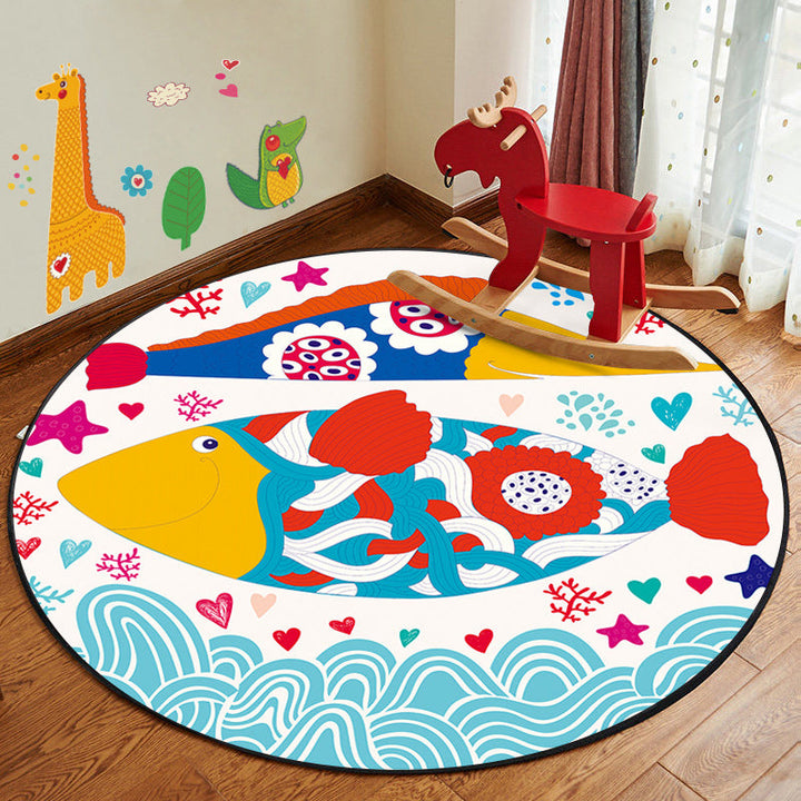 Lisslune | Kids Style Children's Room Mat Multicolor Cartoon Rug Synthetic Pet Friendly Non-Slip Backing Machine Washable Rug
