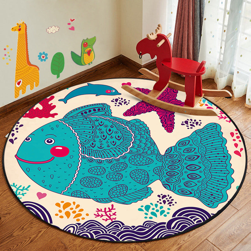 Lisslune | Kids Style Children's Room Mat Multicolor Cartoon Rug Synthetic Pet Friendly Non-Slip Backing Machine Washable Rug