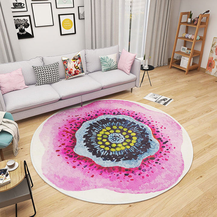 Lisslune | Multicolored Bedroom Rug Children Flower Rug Cotton Machine Wash Animal Friendly Area Rug